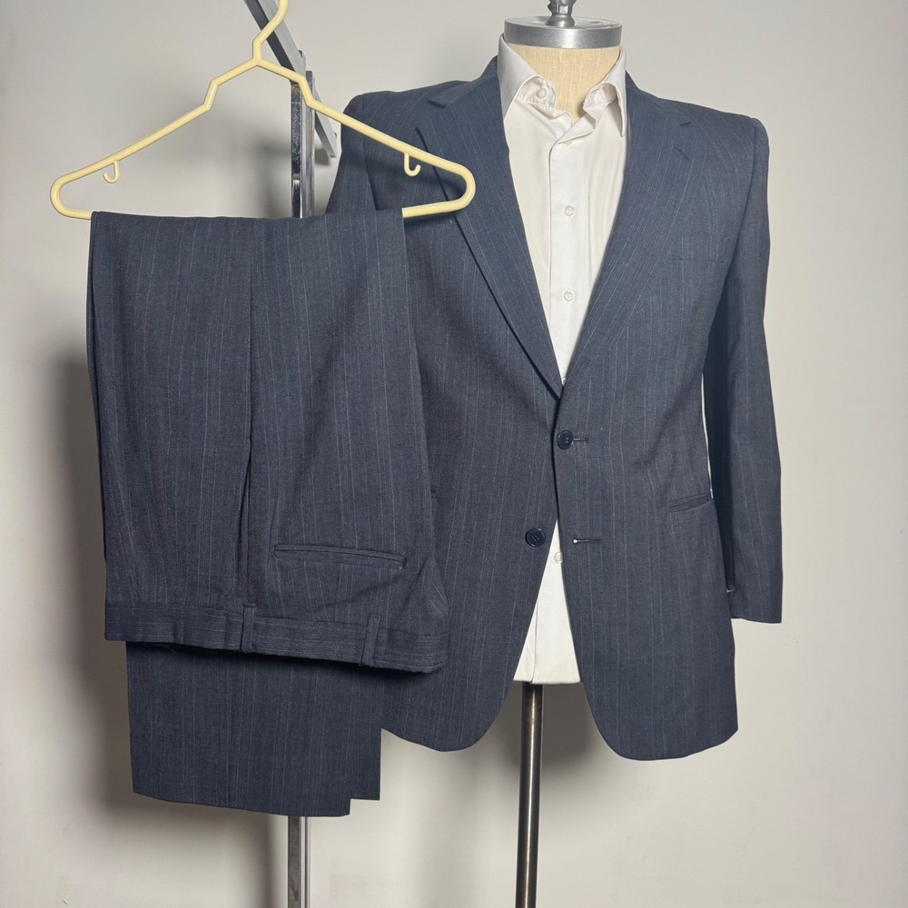 Kuppenheimer Suit Mens 38R 35x30 Gray‎ Pinstripe Wool Vintage 2 Button